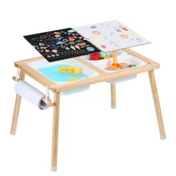 VEVOR Sensory Table for Toddlers, Kids Activity Table with 3 Foldable Storage Bins & Paper Roll Holder, Indoor/Outdoor Play Sand and Water Table, Wooden Kids Sensory Drawing Table, Gift for Boys Girls
