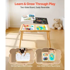 VEVOR Sensory Table for Toddlers, Wooden Kids Activity Table with 2 Stools, Double-Sided Board, Storage Bins, and Non-Slip Feet, for Boys and Girls Playing Sand and Water, Drawing, Studying, Dining