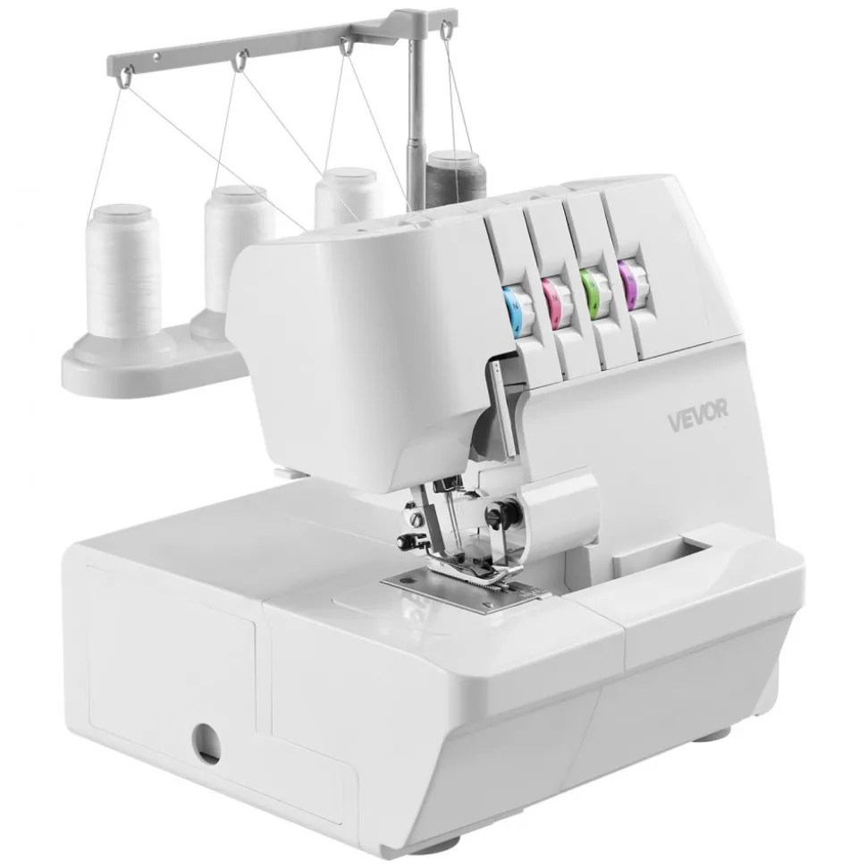 VEVOR Serger Overlock Sewing Machine, 1250 Stitches Per Minute, 2-3-4 Thread Capability, 0.7-2 Adjustable Differential Feed, with Free Arm and LED Light, Sewing Machine for Various Fabrics, White