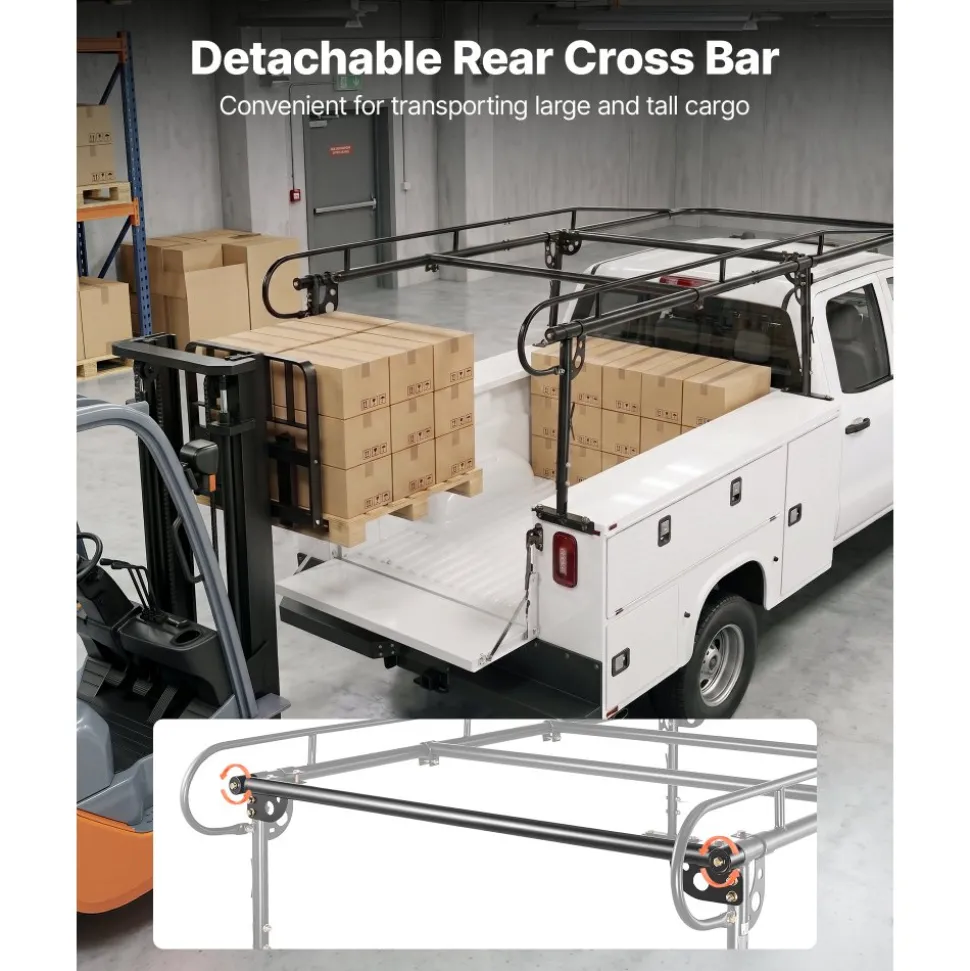 VEVOR Service Body Truck Ladder Rack 1000LBS Capacity Over-Cab Trucks Rack, 21"-31" Height Adjustable, Fit Single/Dual Rear Wheel Utility Truck, Heavy Duty Steel Support for Kayak Surfboard Lumber