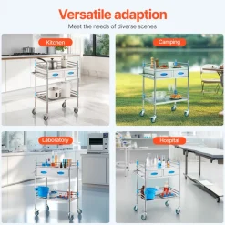 VEVOR Service Cart, 2 Layers Stainless Steel Utility Rolling Cart, Medical Cart with Two Drawers, Dental Utility Cart with Lockable Wheels and A Bucket, Ideal for Laboratory, Hospital, Dental Use