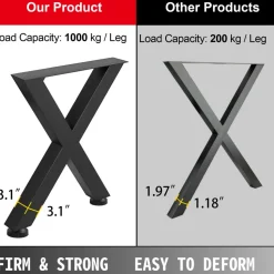 VEVOR Set of 2 Steel Table Legs, 28''Height 24''Wide Dining Table Legs, Heavy Duty 3.1