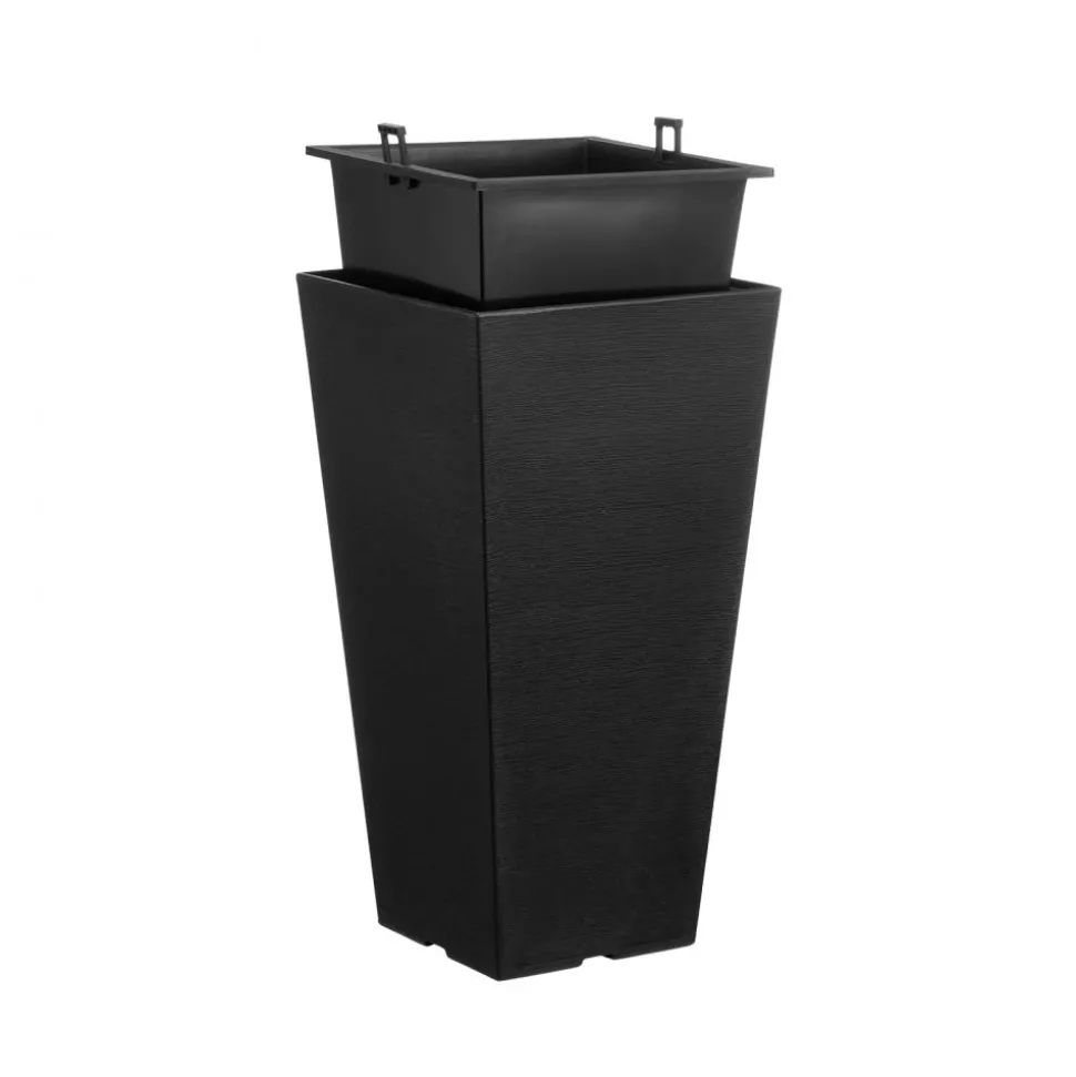 VEVOR Set of 2 Tall Outdoor Planters 22inch, Large Planters For Outdoor Indoor Plants, Black Tapered Square Front Porch Planters Flower Tree Plant Pots with Modern Design and Built-in Drainage