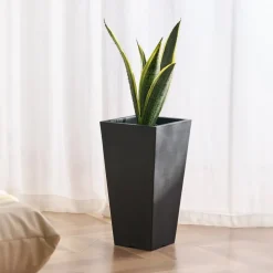 VEVOR Set of 2 Tall Outdoor Planters 22inch, Large Planters For Outdoor Indoor Plants, Black Tapered Square Front Porch Planters Flower Tree Plant Pots with Modern Design and Built-in Drainage