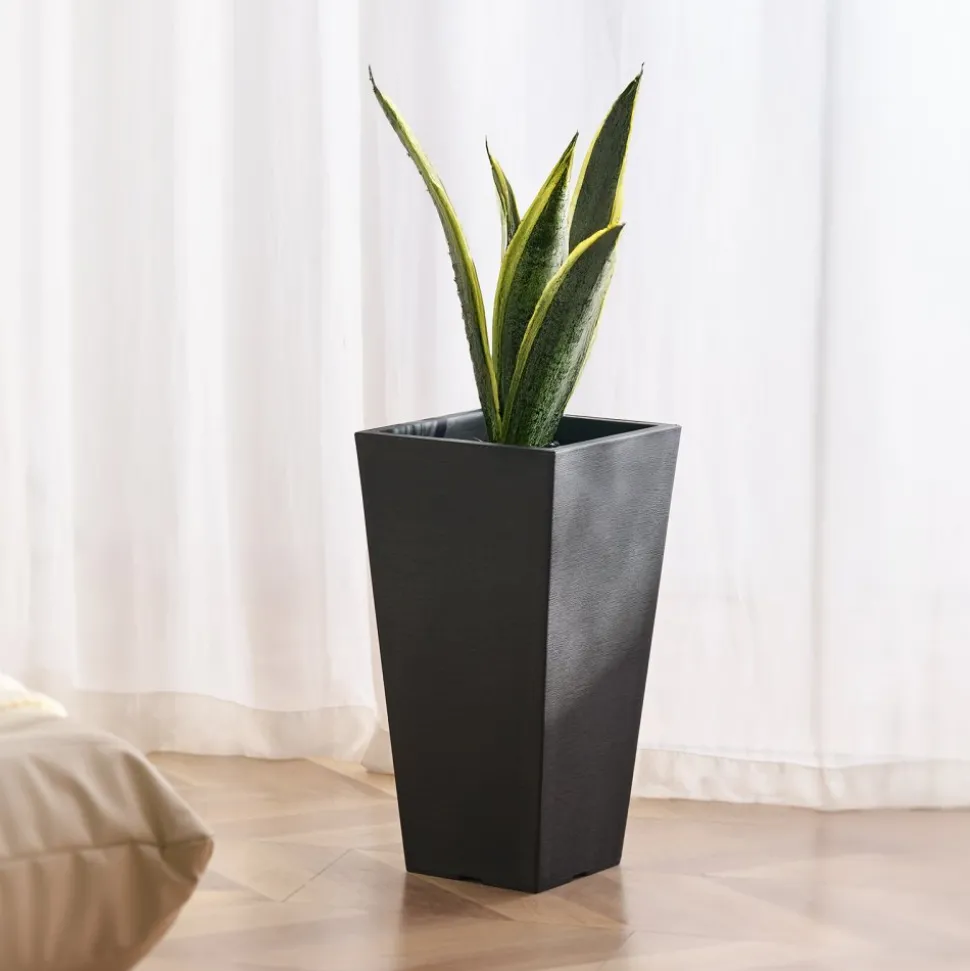 VEVOR Set of 2 Tall Outdoor Planters 22inch, Large Planters For Outdoor Indoor Plants, Black Tapered Square Front Porch Planters Flower Tree Plant Pots with Modern Design and Built-in Drainage