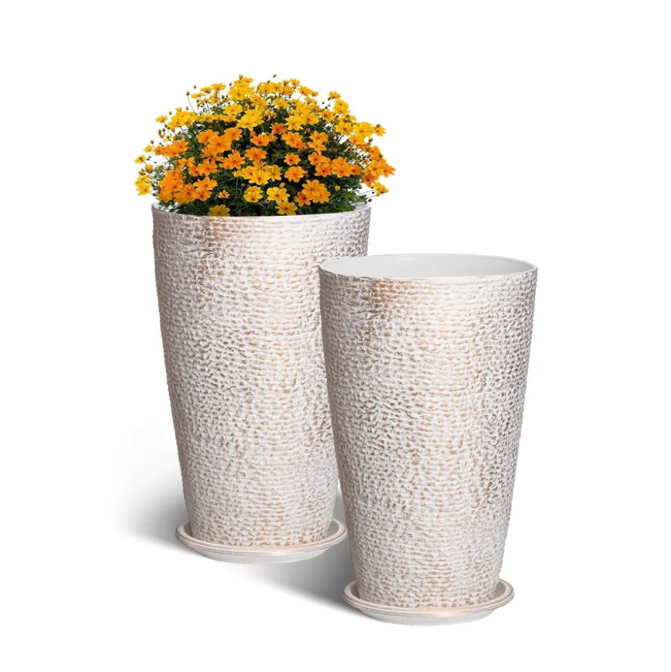 VEVOR Set of 2 Tall Outdoor Planters 21"H, Round Large Planters For Front Porch and Patio, Stone Finish Flower Tree Plant Pots