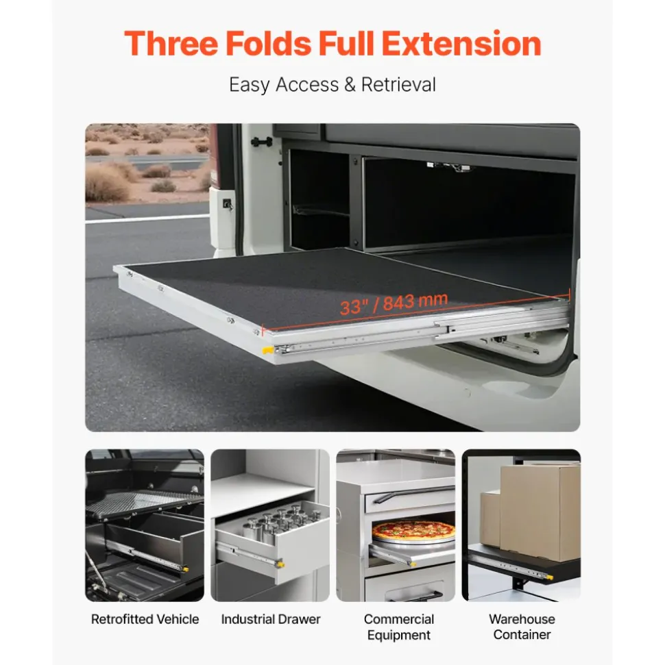 VEVOR Set of Two Drawer Rails, Sizes Ranging from 16 to 60 inches, 500 lbs Weight Tolerance, Ball Bearing Equipped with Locking Mechanism, Side Mounted Slide Rail