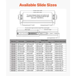 VEVOR Set of Two Drawer Rails, Sizes Ranging from 16 to 60 inches, 500 lbs Weight Tolerance, Ball Bearing Equipped with Locking Mechanism, Side Mounted Slide Rail