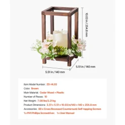 VEVOR 10 Set/30 Pcs Wooden Wedding Lantern Centerpiece, Includes 10 Wooden Lantern Candle Holder 10 Flameless LED Candle 10 Champagne Flower Wreath for Wedding Table Party Farmhouse Decor, Brown