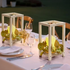 VEVOR 12 Set/36 Pcs Wooden Wedding Lantern Centerpiece, Includes 12 Wooden Lantern Candle Holder 12 Flameless LED Candle 12 Eucalyptus Leaves Wreath for Wedding Table Party Farmhouse Decor, White