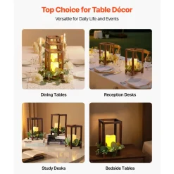 VEVOR 12 Set/36 Pcs Wooden Wedding Lantern Centerpiece, Includes 12 Wooden Lantern Candle Holder 12 Flameless LED Candle 12 Eucalyptus Leaves Wreath for Wedding Table Party Farmhouse Decor, Brown