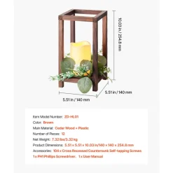 VEVOR 12 Set/36 Pcs Wooden Wedding Lantern Centerpiece, Includes 12 Wooden Lantern Candle Holder 12 Flameless LED Candle 12 Eucalyptus Leaves Wreath for Wedding Table Party Farmhouse Decor, Brown