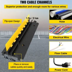 VEVOR 5-Set Rubber Cable Guard, Dual-Channel, Durable 66,000 lbs Capacity, Wire & Hose Protection Speed Bump for Driveways (2-Channel, 5 Sets-66,000 lbs)