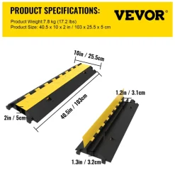 VEVOR 5-Set Rubber Cable Guard, Dual-Channel, Durable 66,000 lbs Capacity, Wire & Hose Protection Speed Bump for Driveways (2-Channel, 5 Sets-66,000 lbs)