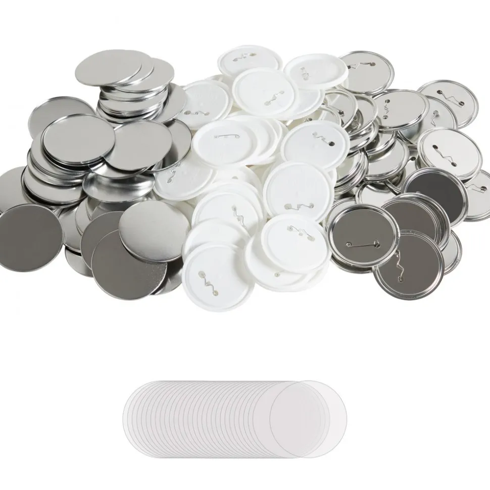 VEVOR 200 Sets 3 inch 75mm Pin Back Button Parts, DIY Round Button Badge Parts, Set Includes Metal Top, Plastic/Metal Button, Clear Film, and Blank Paper For Gifts Presents, Machine NOT Included
