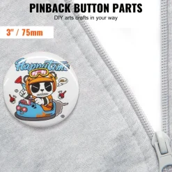 VEVOR 200 Sets 3 inch 75mm Pin Back Button Parts, DIY Round Button Badge Parts, Set Includes Metal Top, Plastic/Metal Button, Clear Film, and Blank Paper For Gifts Presents, Machine NOT Included