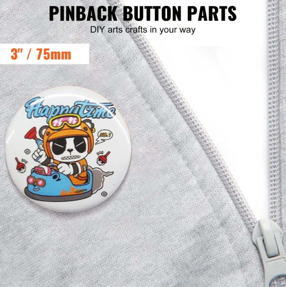 VEVOR 200 Sets 3 inch 75mm Pin Back Button Parts, DIY Round Button Badge Parts, Set Includes Metal Top, Plastic/Metal Button, Clear Film, and Blank Paper For Gifts Presents, Machine NOT Included