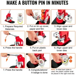 VEVOR 200 Sets 3 inch 75mm Pin Back Button Parts, DIY Round Button Badge Parts, Set Includes Metal Top, Plastic/Metal Button, Clear Film, and Blank Paper For Gifts Presents, Machine NOT Included