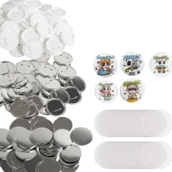 VEVOR 200 Sets 3 inch 75mm Pin Back Button Parts, DIY Round Button Badge Parts, Set Includes Metal Top, Plastic/Metal Button, Clear Film, and Blank Paper For Gifts Presents, Machine NOT Included