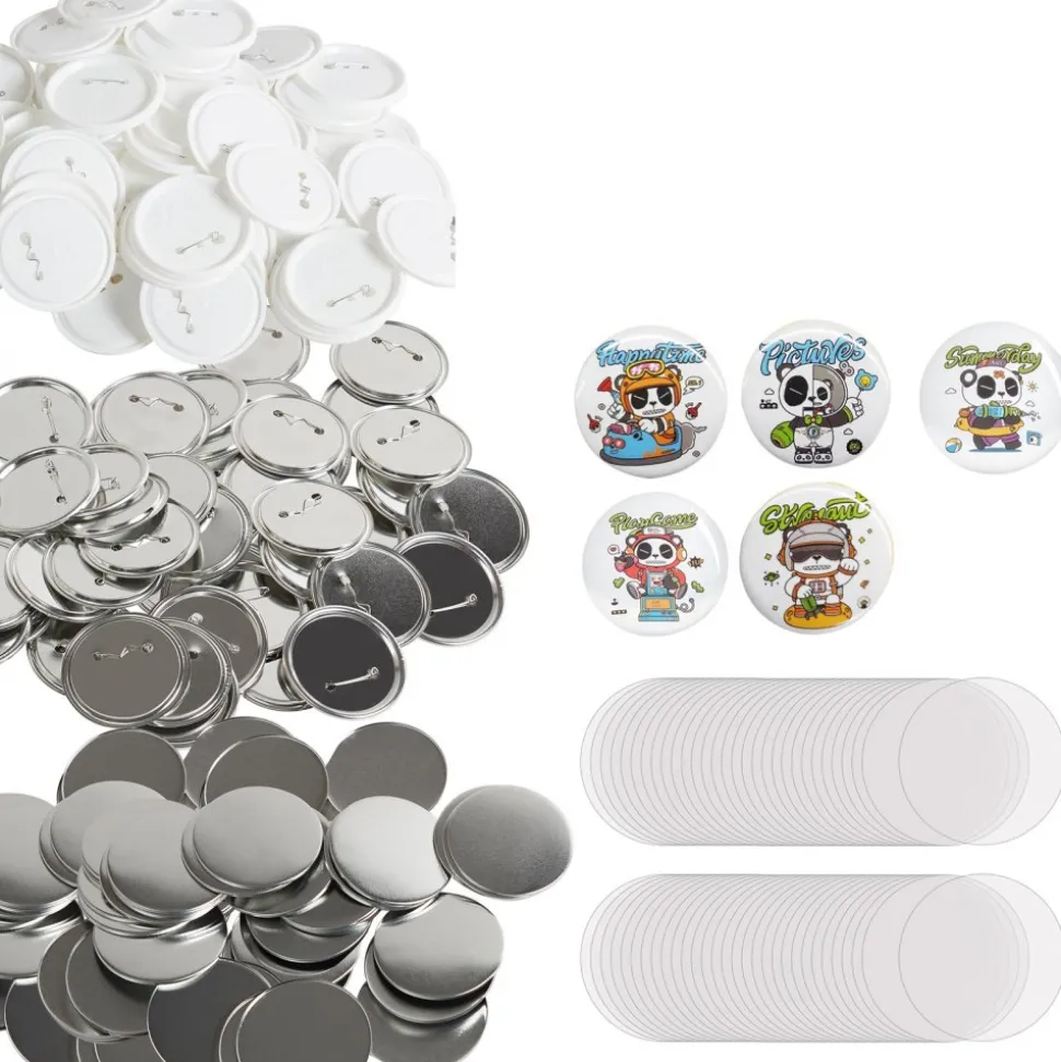 VEVOR 200 Sets 3 inch 75mm Pin Back Button Parts, DIY Round Button Badge Parts, Set Includes Metal Top, Plastic/Metal Button, Clear Film, and Blank Paper For Gifts Presents, Machine NOT Included