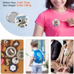 VEVOR 200 Sets 3 inch 75mm Pin Back Button Parts, DIY Round Button Badge Parts, Set Includes Metal Top, Plastic/Metal Button, Clear Film, and Blank Paper For Gifts Presents, Machine NOT Included
