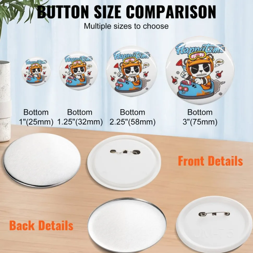 VEVOR 200 Sets 3 inch 75mm Pin Back Button Parts, DIY Round Button Badge Parts, Set Includes Metal Top, Plastic/Metal Button, Clear Film, and Blank Paper For Gifts Presents, Machine NOT Included