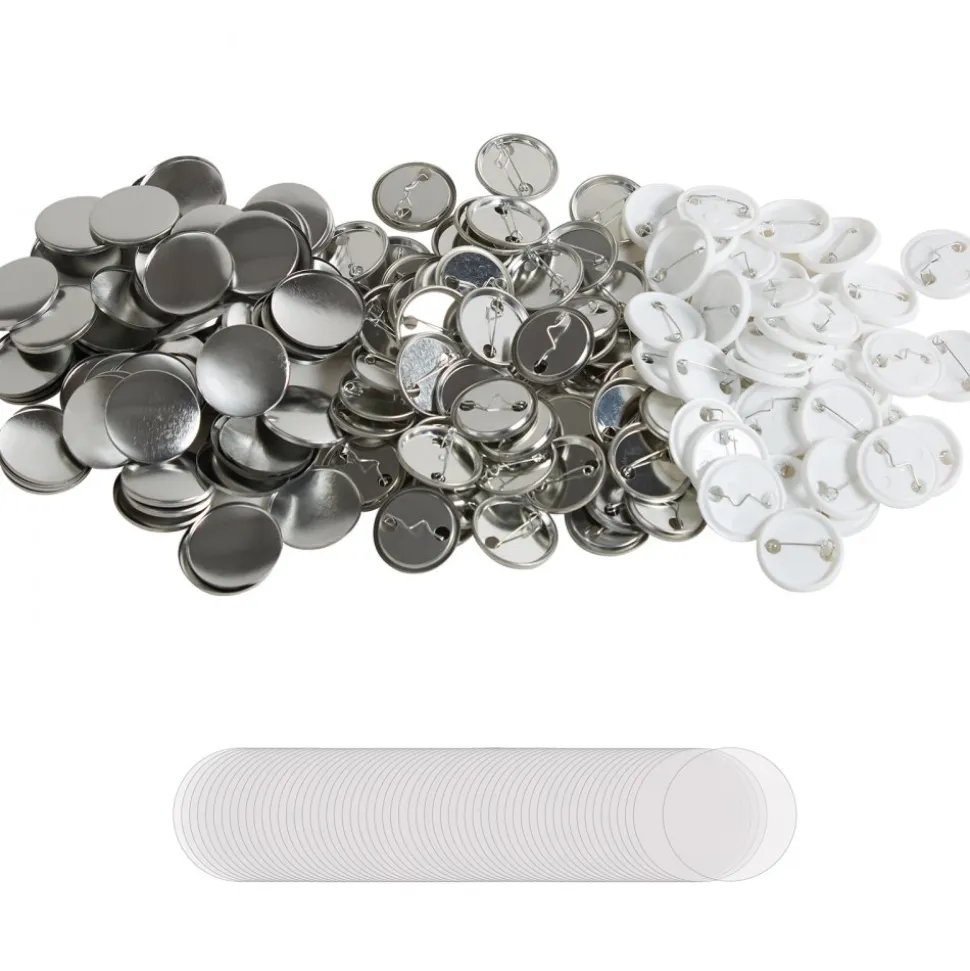 VEVOR 500 Sets 1.25 inch 32mm Pin Back Button Parts, DIY Round Button Badge Parts, Set Includes Metal Top, Plastic/Metal Button, Clear Film, and Blank Paper For Gifts Presents, Machine NOT Included