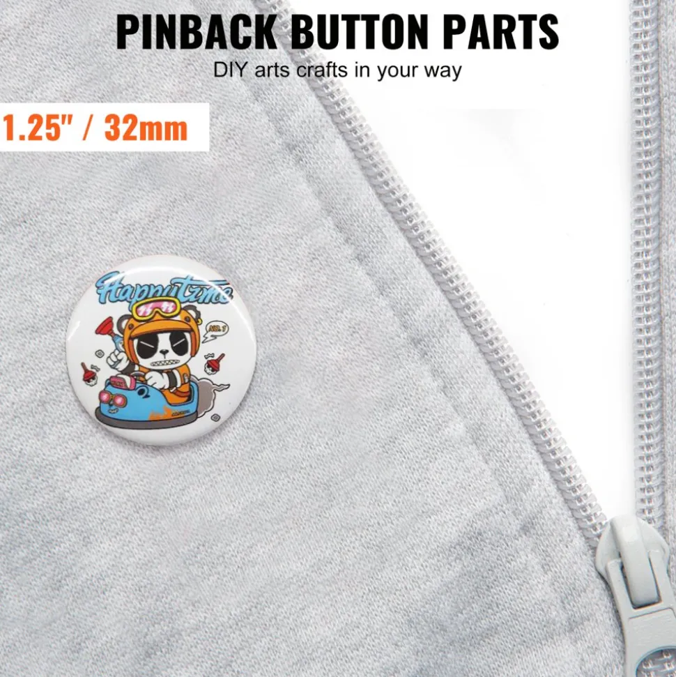 VEVOR 500 Sets 1.25 inch 32mm Pin Back Button Parts, DIY Round Button Badge Parts, Set Includes Metal Top, Plastic/Metal Button, Clear Film, and Blank Paper For Gifts Presents, Machine NOT Included
