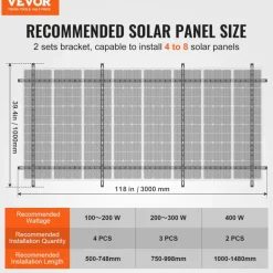VEVOR 2-Set Solar Panel Mounting Brackets, 30°-60° Adjustable Multi-Pieces Solar Panel Brackets for 4-8PCS Solar Panels, Carbon Steel Ground Mount Solar Panel Stand for Farms, RVs, Boats, Off-Grid