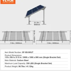 VEVOR 2-Set Solar Panel Mounting Brackets, 30°-60° Adjustable Multi-Pieces Solar Panel Brackets for 4-8PCS Solar Panels, Carbon Steel Ground Mount Solar Panel Stand for Farms, RVs, Boats, Off-Grid