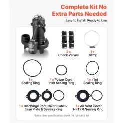 VEVOR Sewage Grinder System, 1 HP, 5100 GPH Cast Iron Sewage Pump with Basin, Grinding Blade, 120V Automatic Outdoor Water/Seepage Collection and Removal System with Float Switch, 2