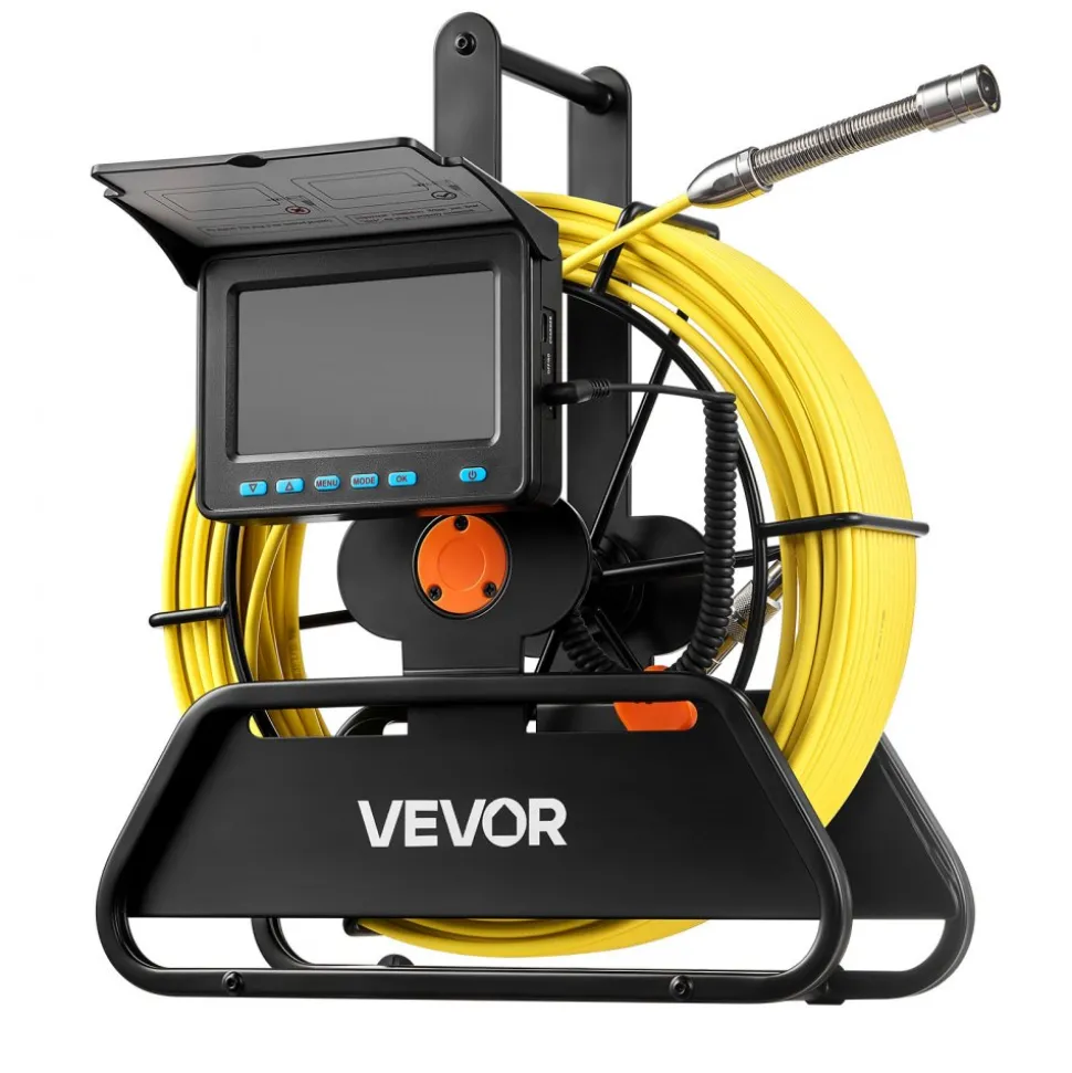VEVOR Sewer Camera, 164 ft/50m, 4.3" Drain Inspection Camera, IP68 Waterproof Snake Plumbing Camera with Lights - 6 Adjustable LEDs, 4500mAh Battery & 16GB Card for Sewer Line Duct Pipes