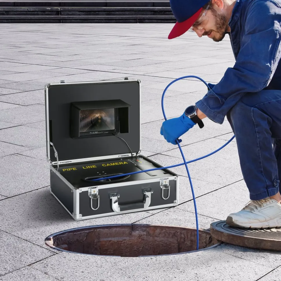 VEVOR Sewer Camera, 100 ft/30 m, 7" Screen Pipeline Inspection Camera with DVR Function, Waterproof IP68 Camera, 12 pcs Adjustable LEDs, with a 16 GB SD Card for Sewer Line, Duct Drain Pipe Plumbing