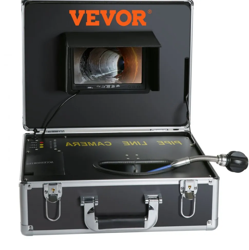 VEVOR Sewer Camera, 100 ft/30 m, 7" Screen Pipeline Inspection Camera with DVR Function, Waterproof IP68 Camera, 12 pcs Adjustable LEDs, with a 16 GB SD Card for Sewer Line, Duct Drain Pipe Plumbing
