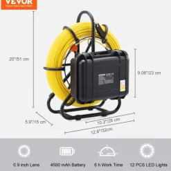 VEVOR Sewer Camera, 393 ft/120 m, 9" Screen Pipeline Inspection Camera with DVR Function, Waterproof IP68 Camera with 12 Adjustable LEDs, with a 16 GB SD Card, for Sewer Line, Home, Duct Drain Pipe