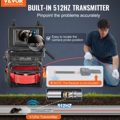 VEVOR Sewer Camera, 165 ft/50m, Self-Leveling Pipeline Inspection Camera with 9