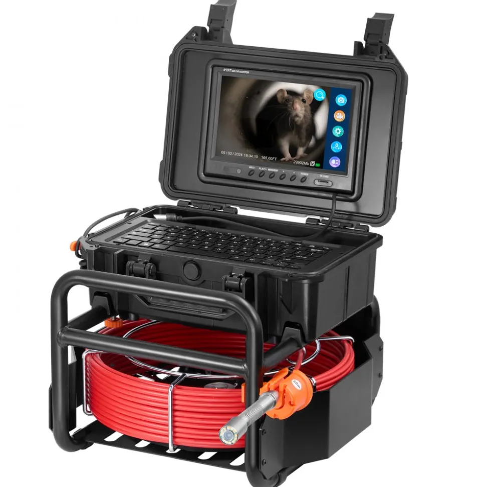 VEVOR Sewer Camera, 165 ft/50m, Self-Leveling Pipeline Inspection Camera with 9" 1080P HD Screen, 36X Zoom, IP68 Waterproof Plumbing Camera with Lights-12 LED, 32GB Card Snake Camera for Duct Pipe