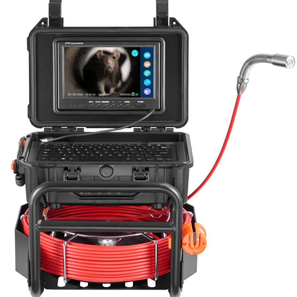 VEVOR Sewer Camera, 165 ft/50m, Self-Leveling Pipeline Inspection Camera with 9" 1080P HD Screen, 36X Zoom, IP68 Waterproof Plumbing Camera with Lights-12 LED, 32GB Card Snake Camera for Duct Pipe