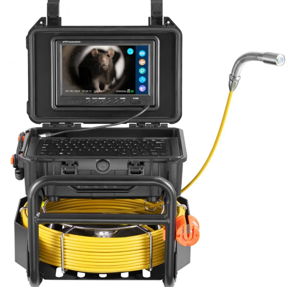 VEVOR Sewer Camera, 230 ft/70m, Self-Leveling Drain Camera with 512Hz Transmitter, Distance Counter, 9" Screen 1080P HD Snake Plumbing Camera with Light-12 LED & 32GB Card for Duct Pipe