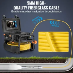 VEVOR Sewer Camera, 230 ft/70m, Self-Leveling Drain Camera with 512Hz Transmitter, Distance Counter, 9