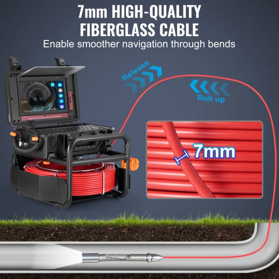 VEVOR Sewer Camera, 328 ft/100m, Self-Leveling Drain Camera with 10.1" Touchscreen, 512Hz Transmitter & Distance Counter, IP67 Snake Plumbing Camera with Lights-12 LED, 32GB Card for Duct Pipe
