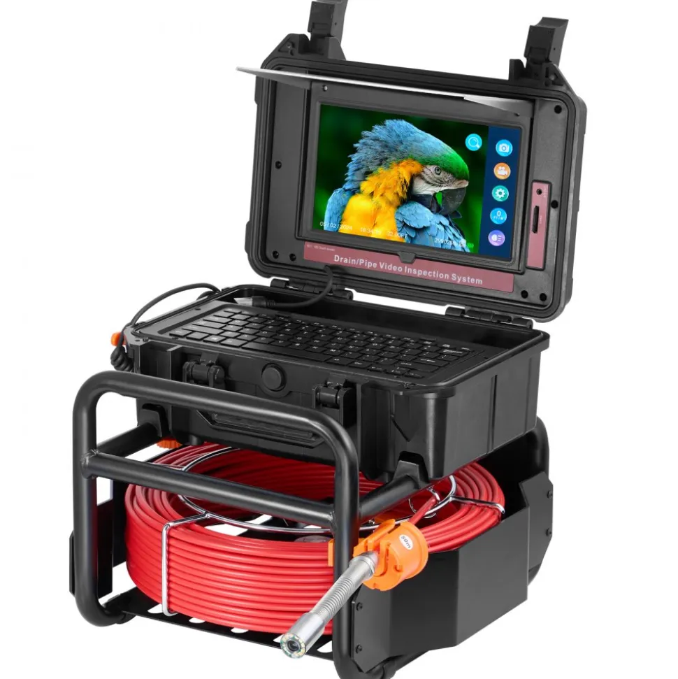 VEVOR Sewer Camera, 328 ft/100m, Self-Leveling Drain Camera with 10.1" Touchscreen, 512Hz Transmitter & Distance Counter, IP67 Snake Plumbing Camera with Lights-12 LED, 32GB Card for Duct Pipe