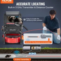 VEVOR Sewer Camera, 328 ft/100m, Self-Leveling Drain Camera with 10.1