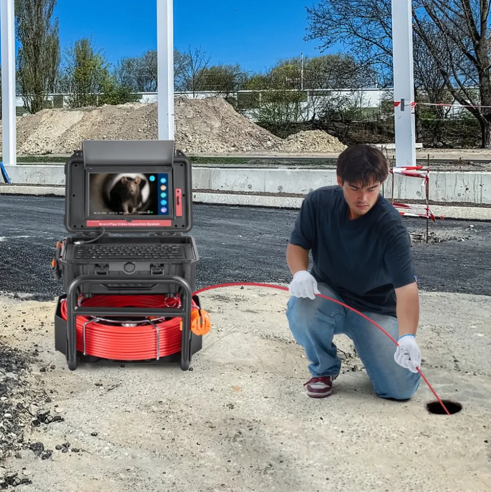VEVOR Sewer Camera, 328 ft/100m, Self-Leveling Drain Camera with 10.1" Touchscreen, 512Hz Transmitter & Distance Counter, IP67 Snake Plumbing Camera with Lights-12 LED, 32GB Card for Duct Pipe