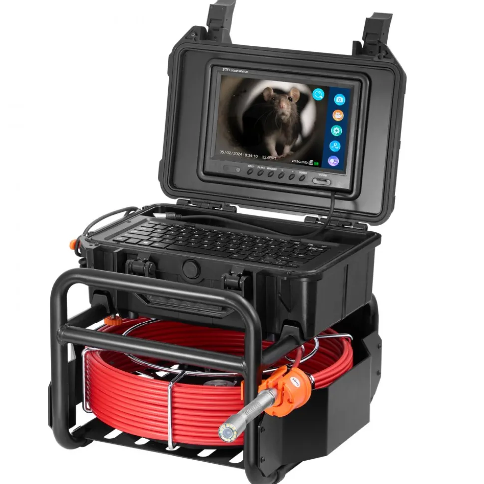 VEVOR Sewer Camera, 98 ft/30m, Self-Leveling Drain Camera with 512Hz Transmitter, Distance Counter, 9" Screen 1080P HD Snake Plumbing Camera with Light-12 LED & 32GB Card for Duct Pipe