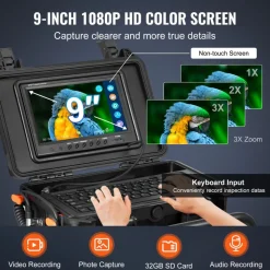 VEVOR Sewer Camera, 98 ft/30m, Self-Leveling Drain Camera with 512Hz Transmitter, Distance Counter, 9