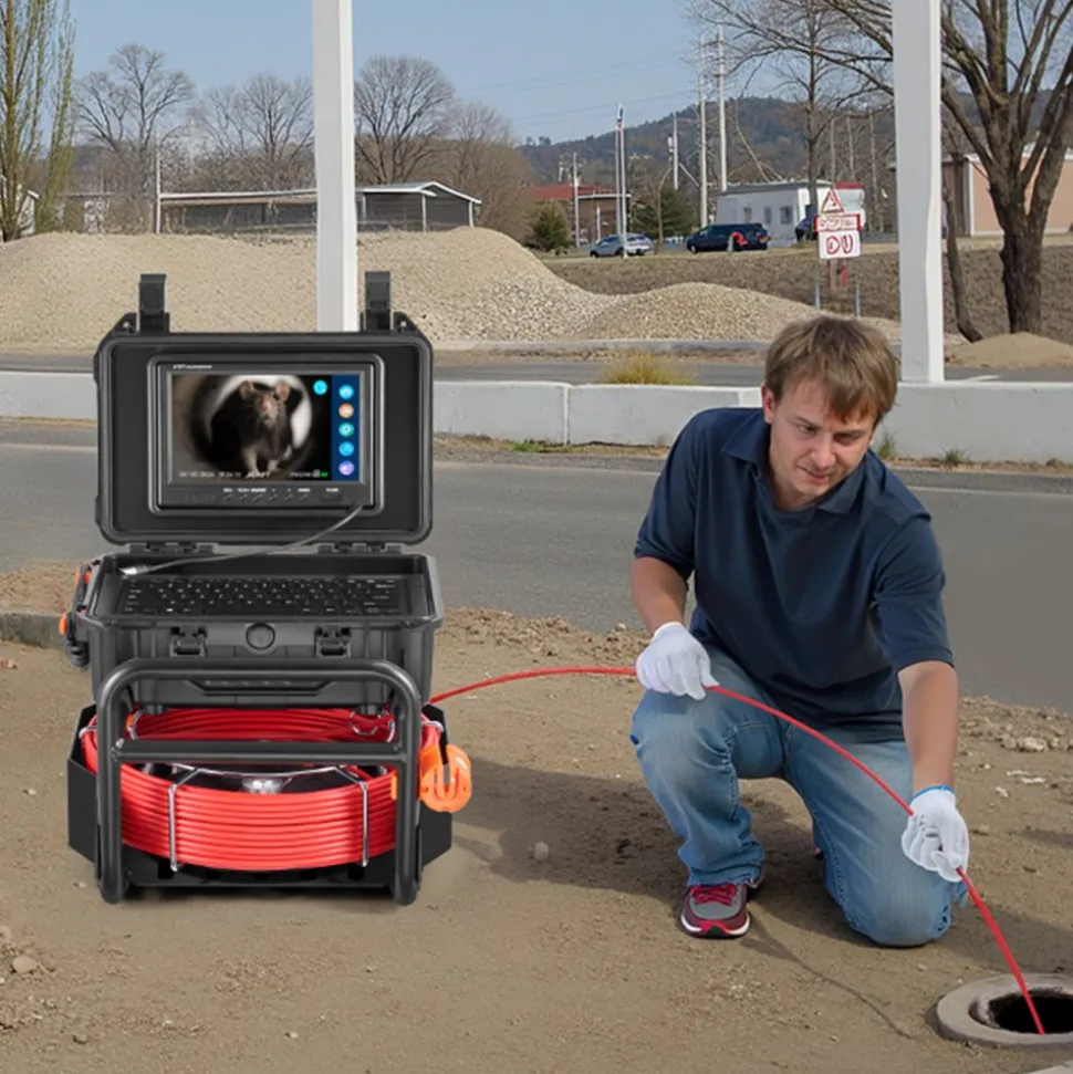 VEVOR Sewer Camera, 98 ft/30m, Self-Leveling Drain Camera with 512Hz Transmitter, Distance Counter, 9" Screen 1080P HD Snake Plumbing Camera with Light-12 LED & 32GB Card for Duct Pipe