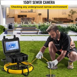 VEVOR Sewer Camera, 150 ft Pipeline Inspection Camera with 9-inch Screen, Waterproof IP68 Borescope Camera with 12 Adjustable LEDs, 16 GB SD Card, Industrial Endoscope for Sewer, Home, Duct Drain Pipe