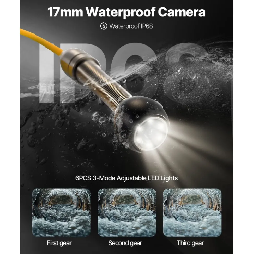 VEVOR Sewer Camera, 164FT 4.3" Screen, Pipeline Inspection Camera with DVR Function & Snake Cable, Waterproof IP68 Borescope with LED Lights, Industrial Endoscope for Home Wall Duct Drain Pipe Plumbin