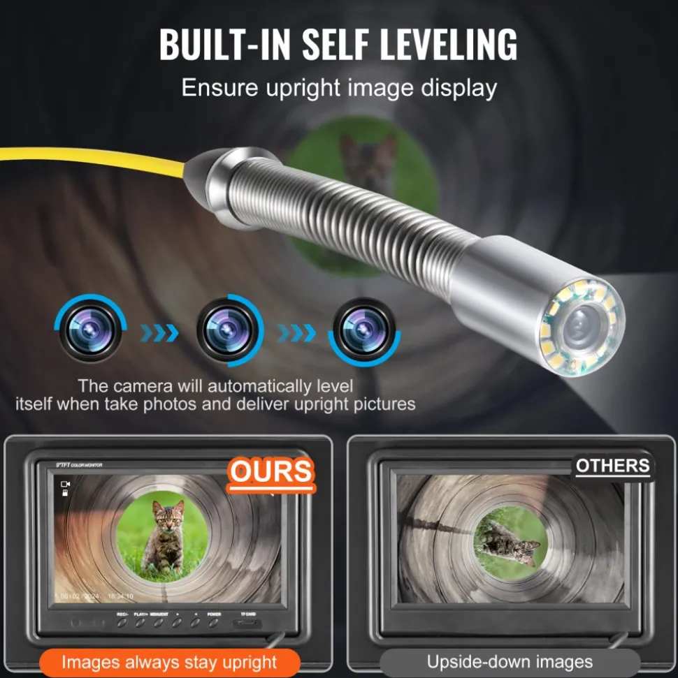 VEVOR Sewer Camera with 512Hz Locator, 165 ft/50 m, 9" Drain Inspection Camera with Self-Leveling, 36X Zoom, Plumbing Camera with Lights-12 LED, 32GB Card, IP68 Waterproof Snake Camera for Duct Pipe